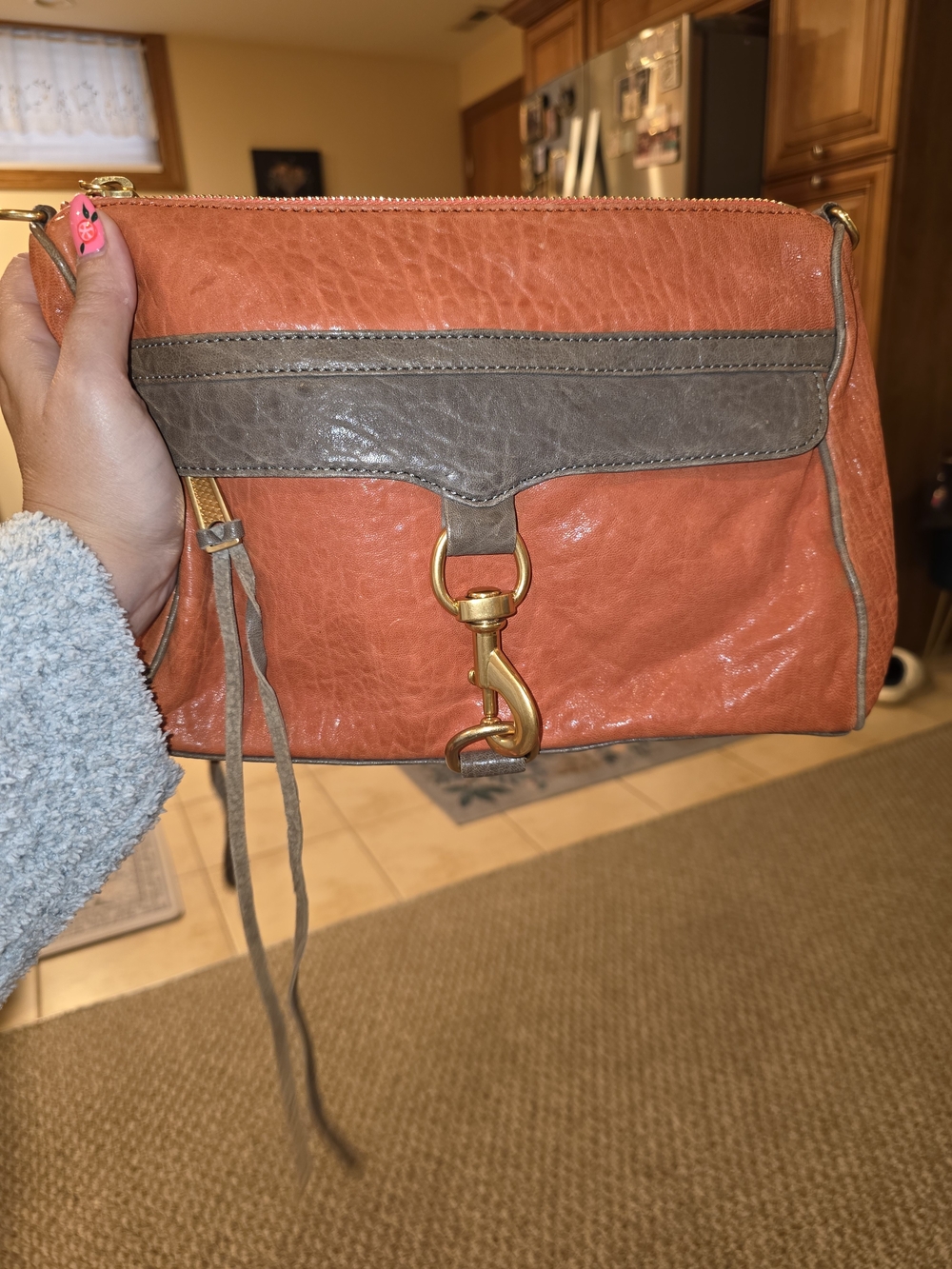 Rebecca Minkoff Coral and Taupe Leather Crossbody with Gold Hardware
